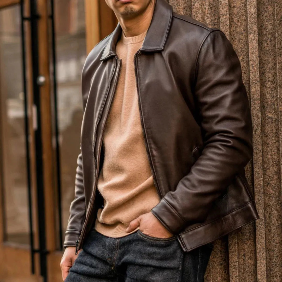 Men's Premium Classic Leather Jacket — 68% OFF Today + Free Shipping